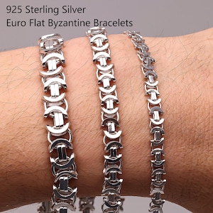 925 Sterling Silver Euro Byzantine Chain Bracelet Women, Viking Flat Long Thick Solid Charm Anklet Chain Men, Birthday Gifts Jewelry Her Him