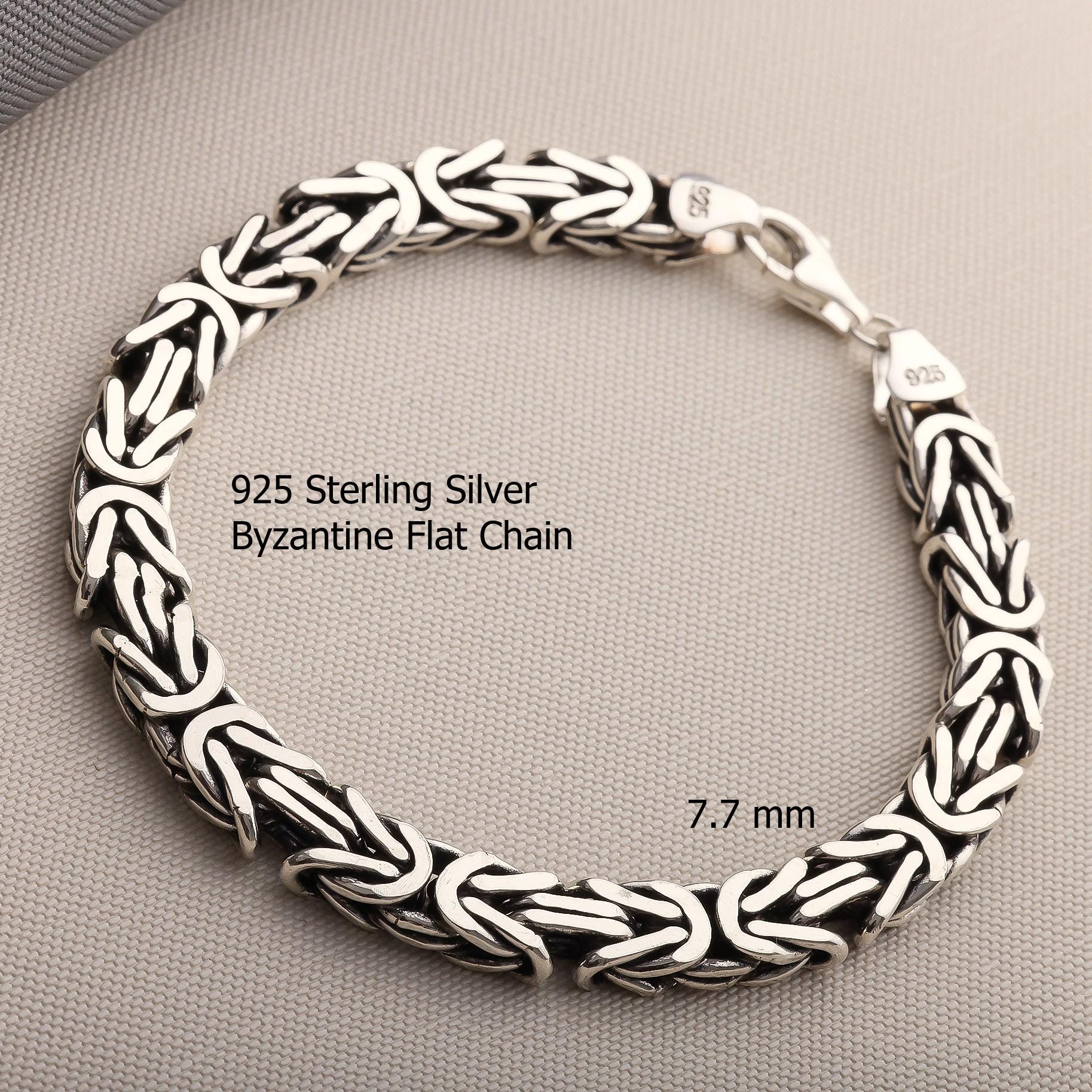 925 Sterling Silver Byzantine Oxidized Chain Bracelet Men, Viking