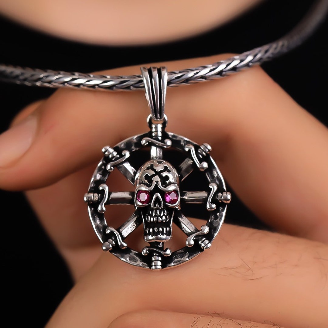 925 Sterling Silver Skull Pendant Men, Memento Mori Anatomical Oxidized ...