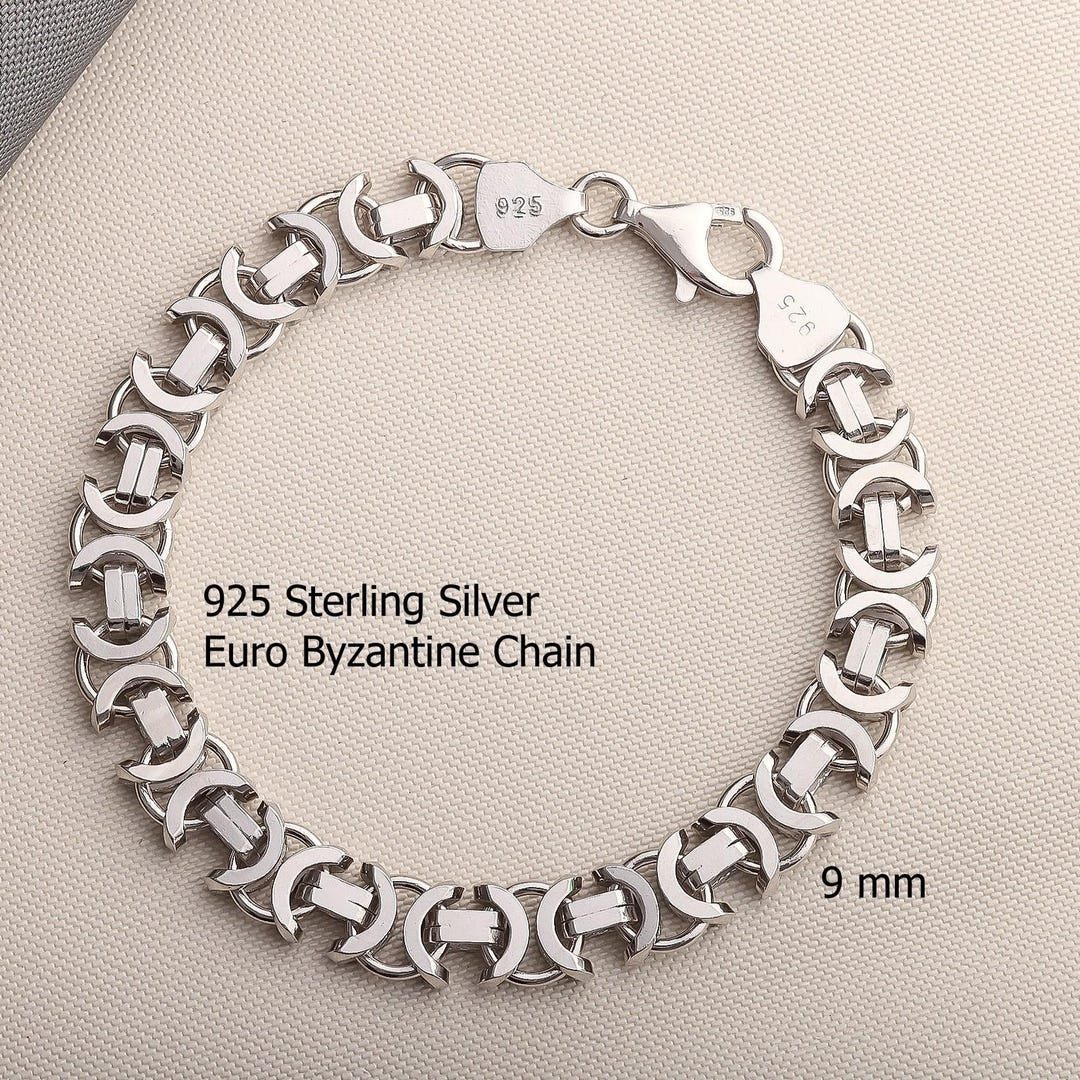 925 Sterling Silver Euro Byzantine Chain Bracelet Women, Viking