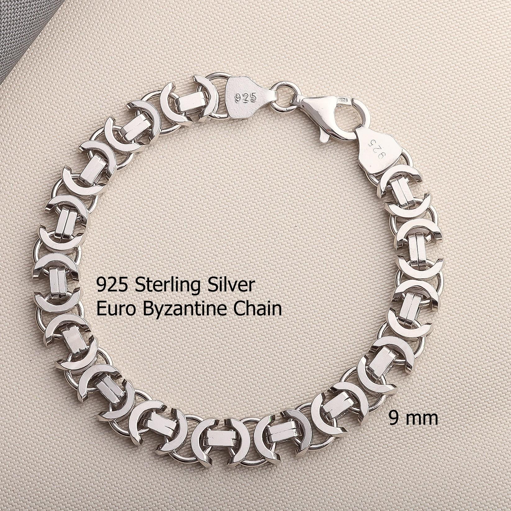 925 Sterling Silver Euro Byzantine Chain Bracelet Women, Viking