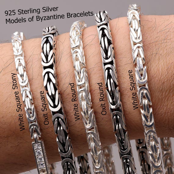 925 Sterling Silver Byzantine Flat Oxidized Chain Bracelet Men