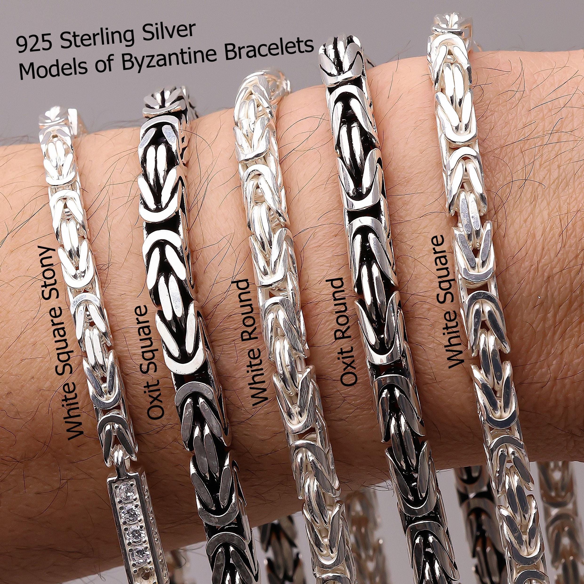 925 Sterling Silver Byzantine Flat Oxidized Chain Bracelet Men