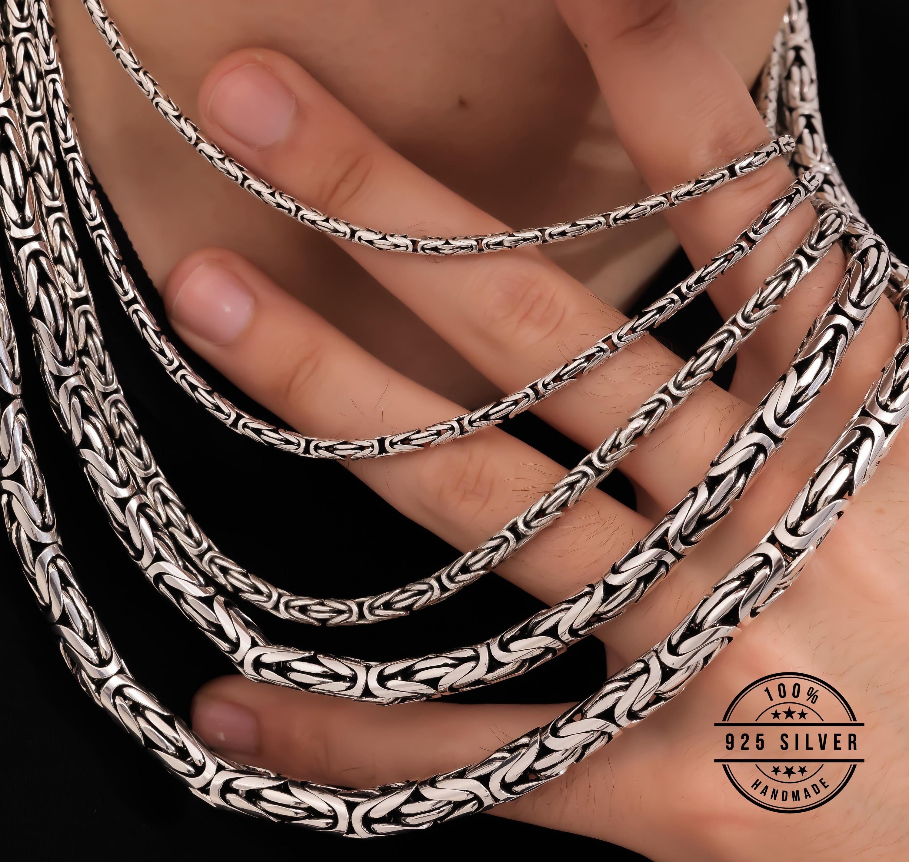 925 Sterling Silver Byzantine Round Chain Necklace Men, Viking Bali Oxidized Thick Long Pendant Chain Women, Birthday Gifts Jewelry Him Her