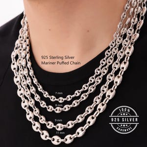 925 Sterling Silver Mariner Puffed Chain Necklace Women, Anchor Hollow Long Thick Choker Charm Chain Men, Birthday Gift Jewelry Her Him Wife