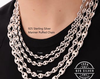 925 Sterling Silver Mariner Puffed Chain Necklace Women, Anchor Hollow Long Thick Choker Charm Chain Men, Birthday Gift Jewelry Her Him Wife