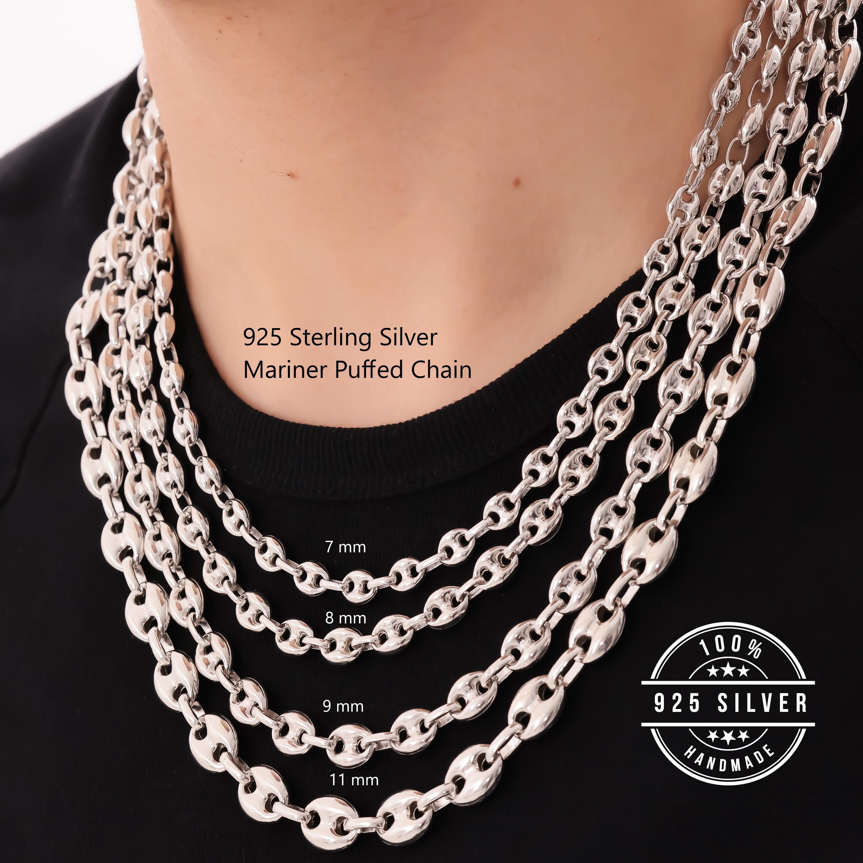 925 Sterling Silver Mariner Puffed Chain Necklace Women, Anchor