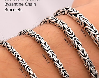 925 Sterling Silver Byzantine Chain Bracelet Men, Viking Oxidized Thick Long Heavy Chain Women, Birthday Anniversary Gifts Jewelry Him Her