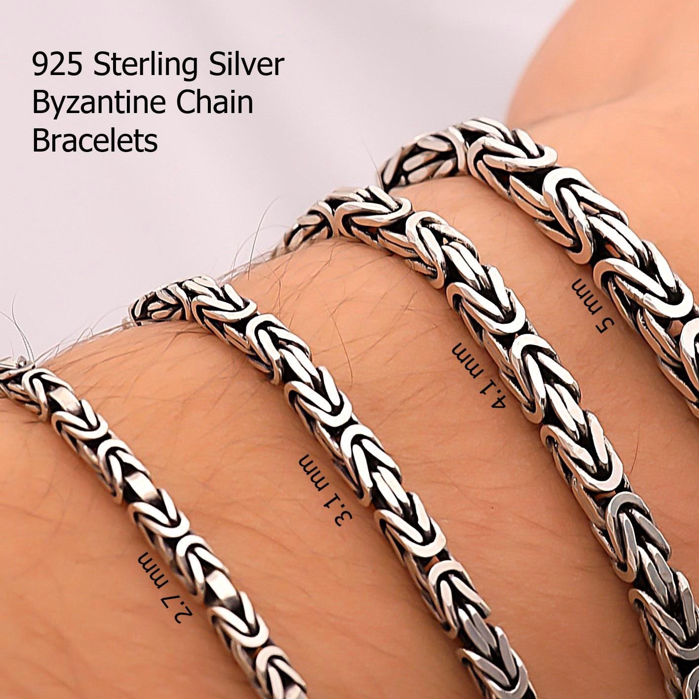 925 Sterling Silver Byzantine Oxidized Chain Bracelet Men, Viking