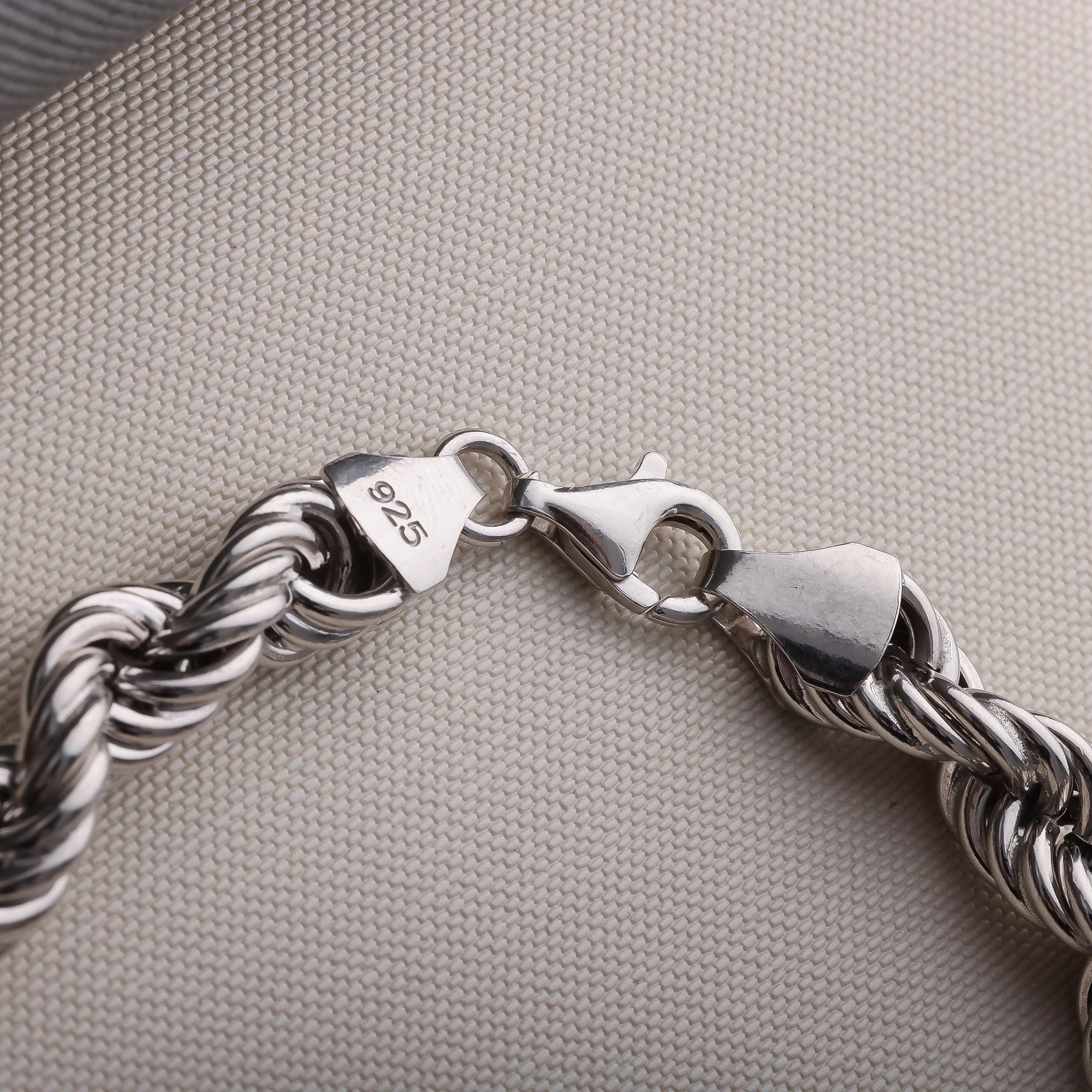 925 Sterling Silver Rope Chain Bracelet Men, Twist Diamond Cut
