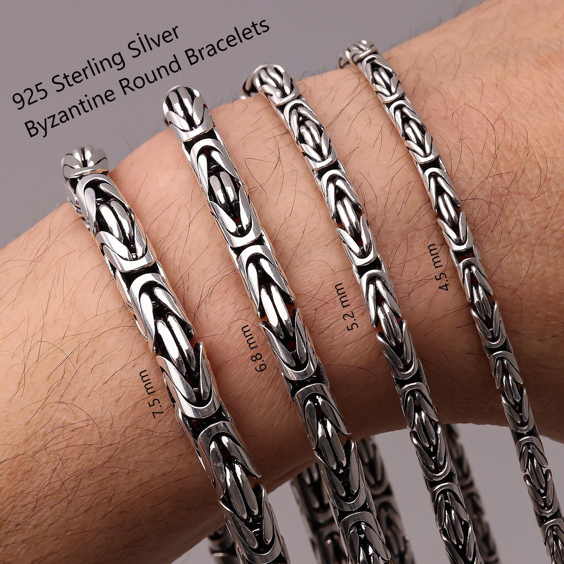 925 Sterling Silver Byzantine Chain Bracelet Men, Viking