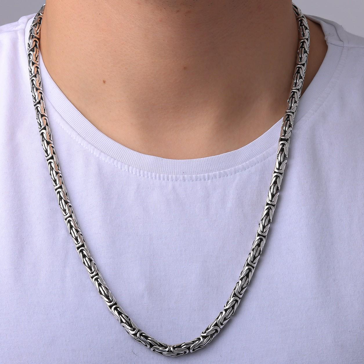 925 Sterling Silver Byzantine Oxidized Chain Necklace Men, Viking