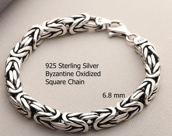 925 Sterling Silver Byzantine Oxidized Chain Bracelet Men, Viking