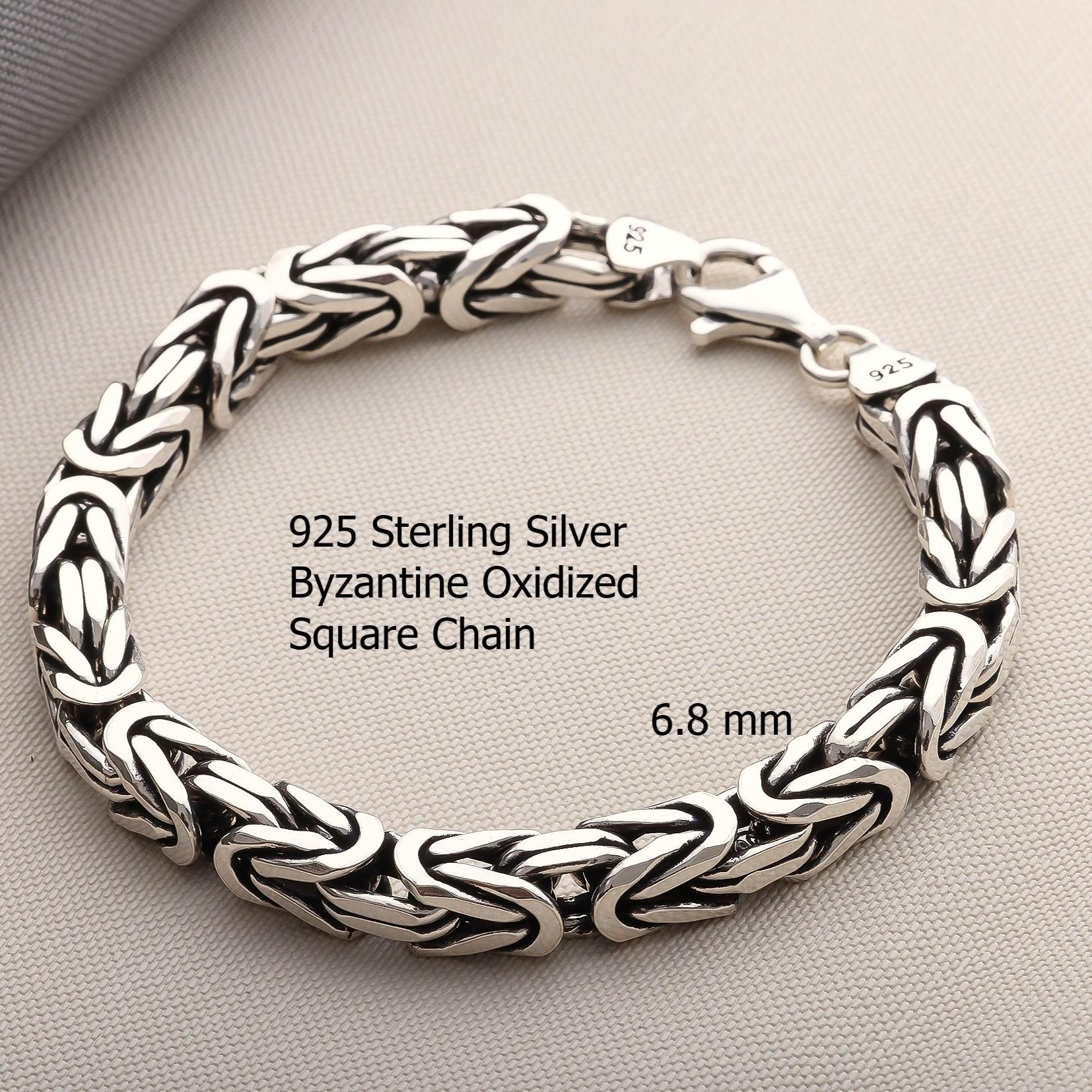 925 Sterling Silver Byzantine Oxidized Chain Bracelet Men, Viking
