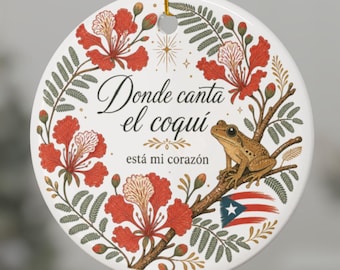 Puerto Rico Coqui Ornament, Coqui Frog Christmas Ornament, Donde Canta El Coqui Boricua Keepsake, Isla del Encanto Puerto Rican Gift