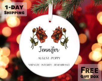 August Birth Month Flower Ornament, Custom Ornament, Poppy Flower Ornament, August Flower, Poppy Christmas Ornament, Personalized Gift