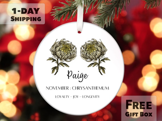 Chrysanthemum Flower Ornament: Personalized November Birth Month Gift