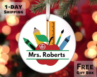 Teacher Ornament, Personalized Apple Teacher Christmas Ornament, Teacher Gift, Teacher Appreciation Gift, Teacher Retirement Gift
