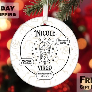 Virgo Zodiac Personalized Ornament, Astrology Ornament, Virgo Zodiac, Birth Month Gift, Unique Birthday Gift, Virgo Gift Ornament