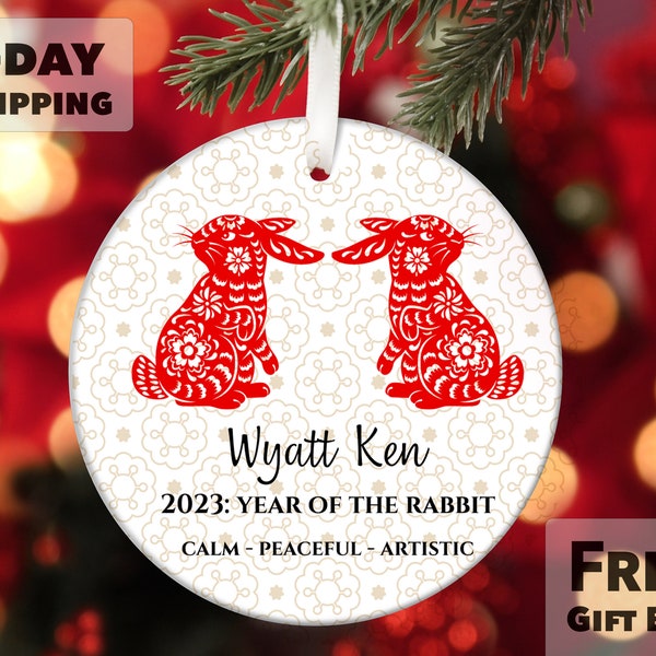 Year of the Rabbit Personalized Ornament, Lunar New Year Rabbit Ornament, Chinese Lunar Calendar Rabbit Ornament, Good Luck Rabbit