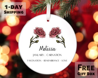 Personalized January Carnation Flower Ornament: Custom Birth Month Gift