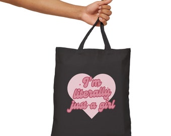 I'm Literally just a girl - Cute pink heart - Tote - Cotton Canvas Tote Bag