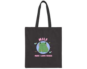 MILF - Man I love frogs - cute frog design tote - Cotton Canvas Tote Bag