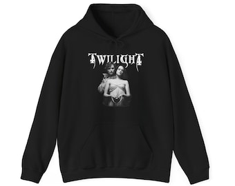 Twilight Metal Style Hooded Sweatshirt with Bella and Edward Design, Twilight Fan Gift, Unisex Pullover, Vampire Love Apparel, Gothic
