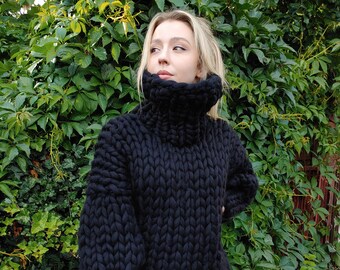 Oversized Hand Knit Turtleneck from super soft chunky merino wool
