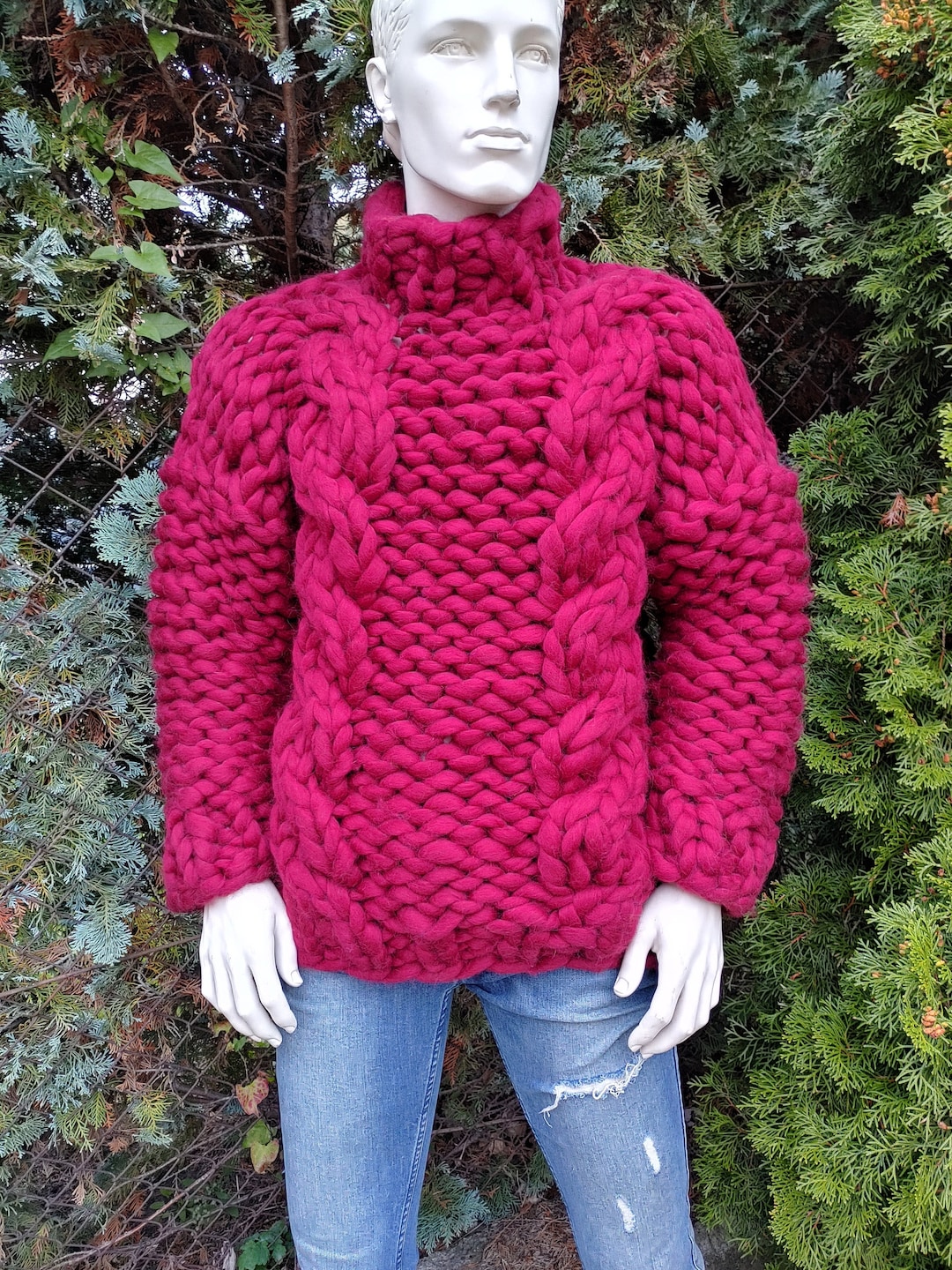 Thick KNIT SWEATER Cable Bulky Sweater Made From Merino Big Wool Etsy