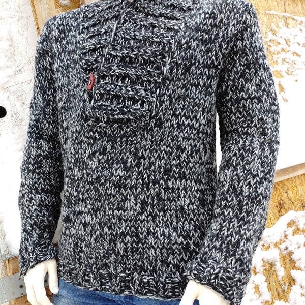 Pull col châle tricoté main pour homme en 100% laine mélangée