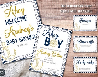 Ahoy its a boy invitation | Nautical baby shower invitation | Nautical baby shower theme | Nautical baby shower bundle