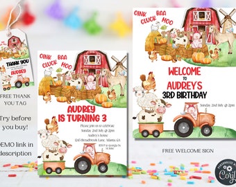 Farm birthday invitation | Farm animals birthday invitation | Ranch kids birthday | Farm thank you tag | Farm welcome sign | Farm invitation