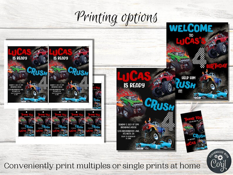 Editable Monster Truck Birthday Invitation Template Monster Truck ...