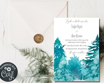 Rustic wedding invitation template download | Mountain wedding invitation | Forest wedding invitation | Rustic wedding invitation template
