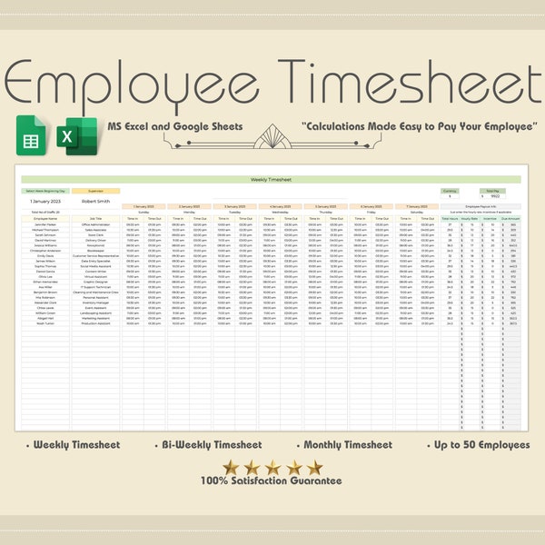 Weekly Timesheet Etsy