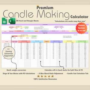 Candle Making Calculator, Candle Worksheet, Candle Calculator, Candle Pricing, Candle Wax Calculator, Candle Cost, Excel, Theme 1