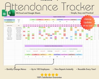 Employee Attendance Tracker: MS Excel & Google Sheets Template | Theme 1