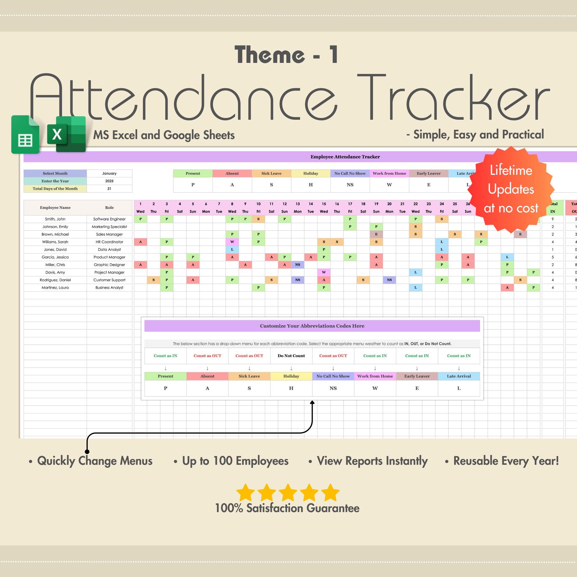 Attendance Spreadsheet Template Excel Employee Attendance Tracker