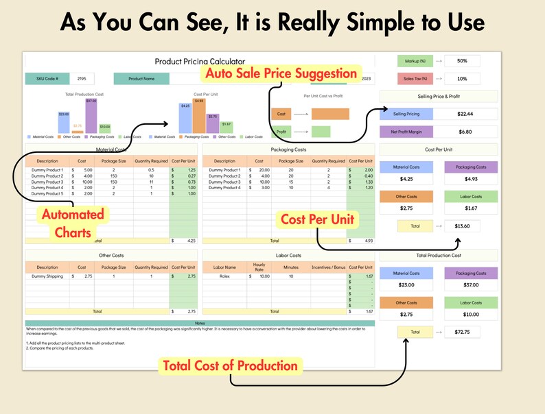 Product Pricing Calculator for Excel and Google Sheets Spreadsheet ...