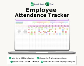 Employee Attendance Tracker, Excel, Google Sheets, Absence, Sick Leave, Early Out, Late In,