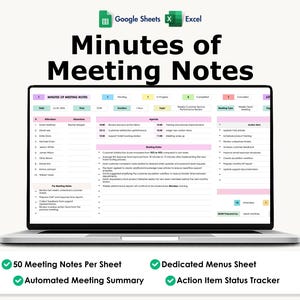 Actas de reunión, Hojas de cálculo de Google Excel, Registro de tareas pendientes, Registro de actas de reunión, Planificador de agenda del equipo