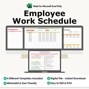 Employee Work Schedule for Excel | 4 Different Designs Spreadsheet Templates Included