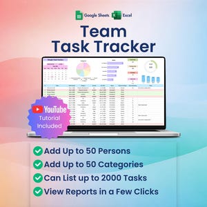 Team Task Tracker, Excel, Google Sheets, Employee Job Tracking, Priority Tasks, Projects, Productivity Planner