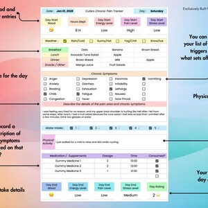 Chronic Pain & Symptom Tracker for Google Sheets, Track Mood, Sleep, Stress Level, Energy Level,