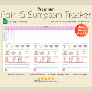Premium Chronic Pain Tracker, Symptom Tracker Spreadsheet, Google Sheets, Health Tracker, Chronic Illness, Pain Tracker, Mood Track