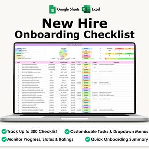 New Hire Onboarding Checklist, Excel, Google Sheets, Employee Training, HR Task, Staff Orientation, Theme 1