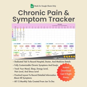Chronic Pain & Symptom Tracker for Google Sheets, Track Mood, Sleep, Stress Level, Energy Level,