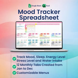 Mood Tracker Spreadsheet for Excel and Google Sheets | Track Sleep, Emotions, Stress, Energy Level