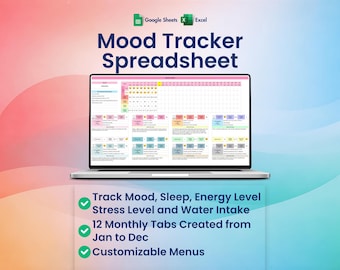 Mood Tracker Spreadsheet for Excel and Google Sheets | Track Sleep, Emotions, Stress, Energy Level
